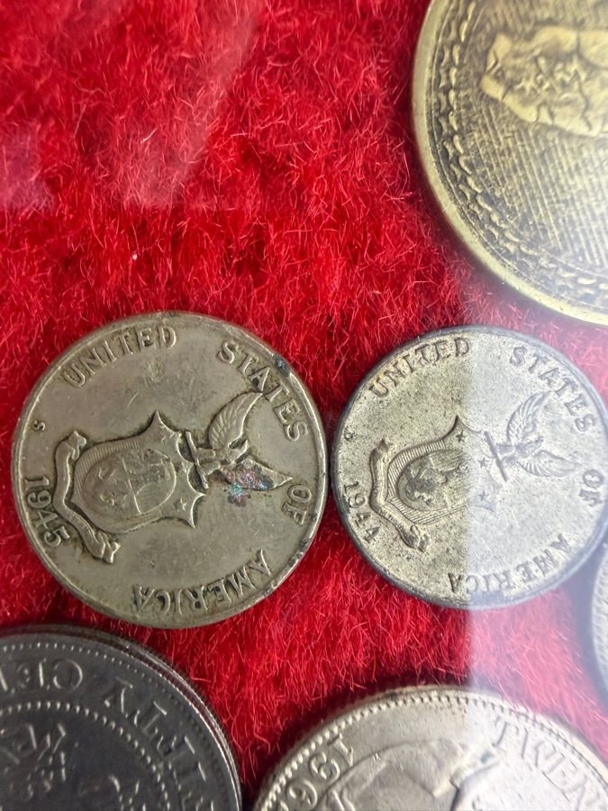 Framed Vintage Assorted Asian Coins Collection Featuring Japanese And Taiwanese Issues [Photo 7]