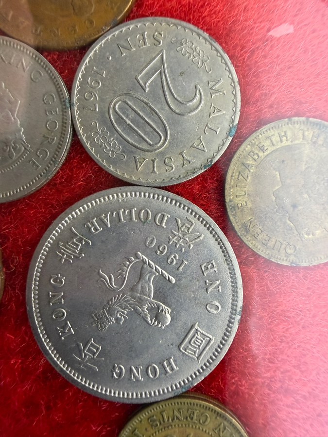 Framed Vintage Assorted Asian Coins Collection Featuring Japanese And Taiwanese Issues [Photo 12]