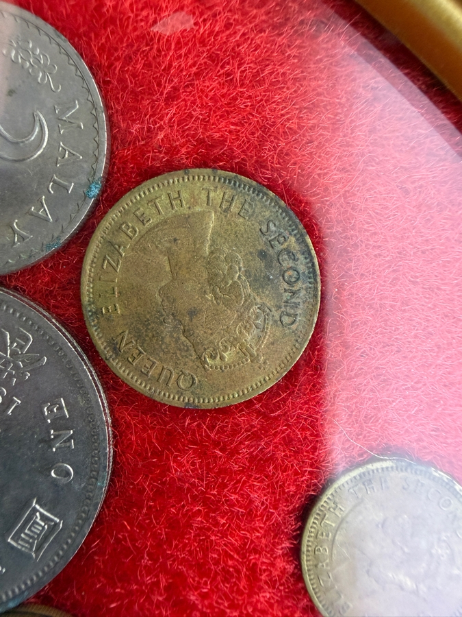 Framed Vintage Assorted Asian Coins Collection Featuring Japanese And Taiwanese Issues [Photo 13]