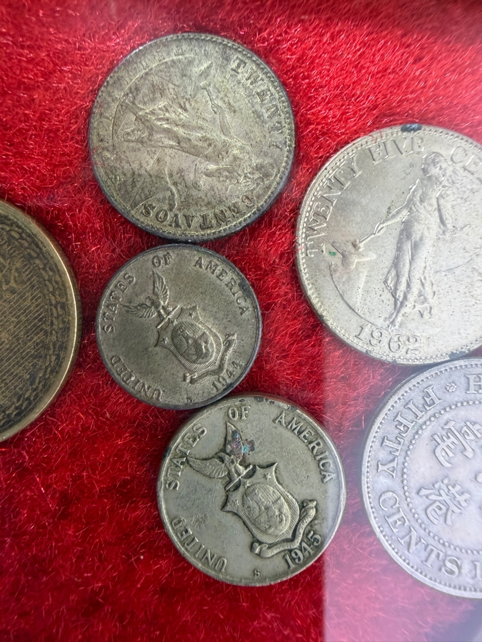 Framed Vintage Assorted Asian Coins Collection Featuring Japanese And Taiwanese Issues [Photo 6]
