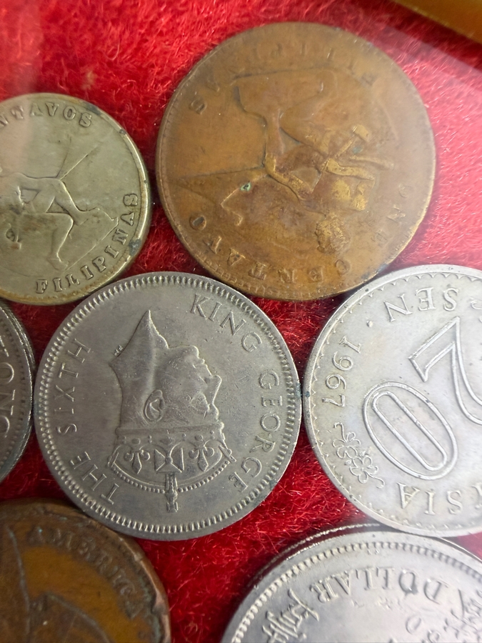 Framed Vintage Assorted Asian Coins Collection Featuring Japanese And Taiwanese Issues [Photo 11]