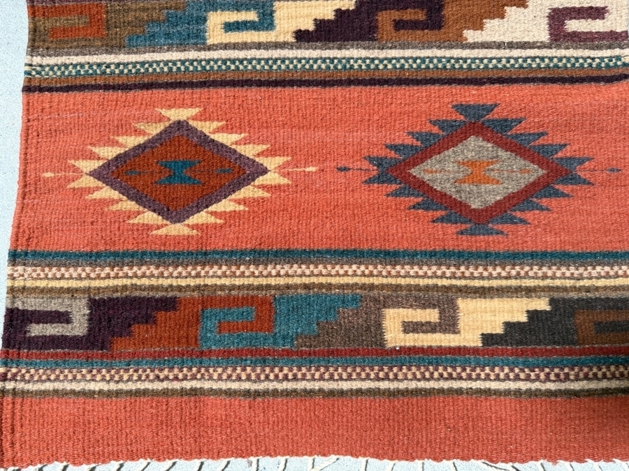 Handwoven Southwestern Style Terracotta Zapotec Wool Textile Rug 23' X 40' [Photo 2]