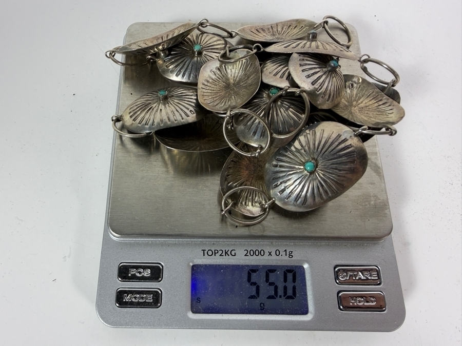 Vintage Navajo Sterling Silver Turquoise Concho Belt With COA from Gilbert Ortega 36'L 55g [Photo 8]