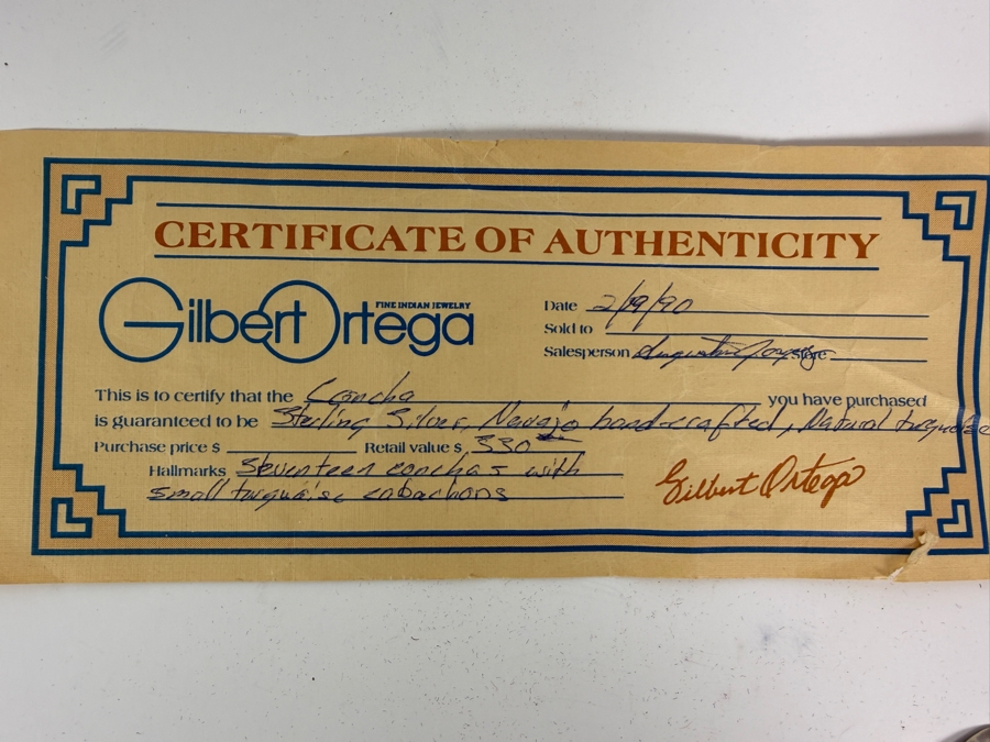 Vintage Navajo Sterling Silver Turquoise Concho Belt With COA from Gilbert Ortega 36'L 55g [Photo 6]