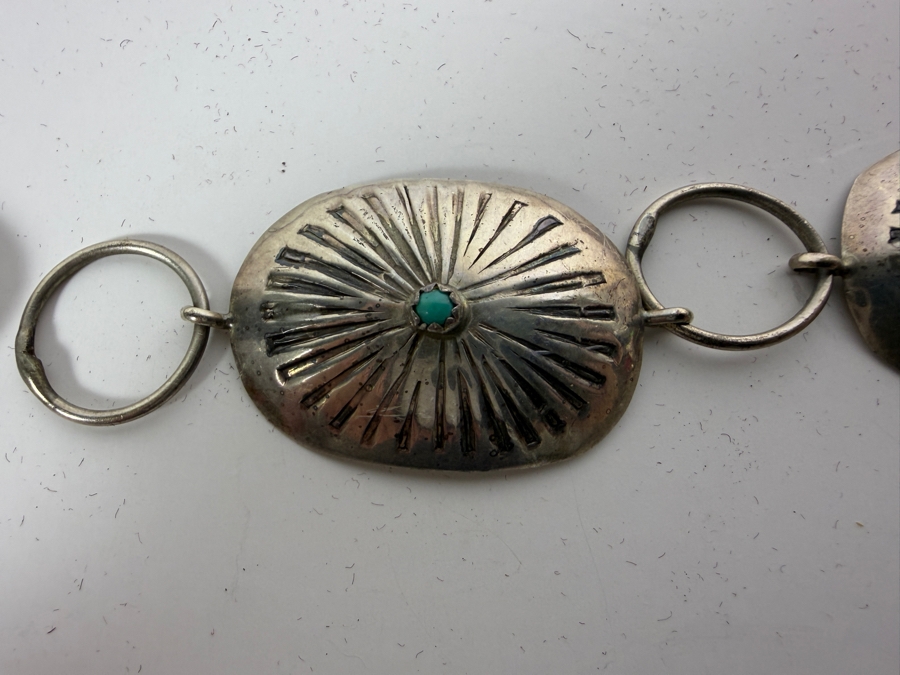 Vintage Navajo Sterling Silver Turquoise Concho Belt With COA from Gilbert Ortega 36'L 55g [Photo 2]