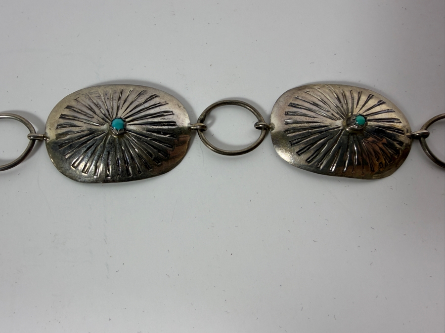 Vintage Navajo Sterling Silver Turquoise Concho Belt With COA from Gilbert Ortega 36'L 55g [Photo 5]