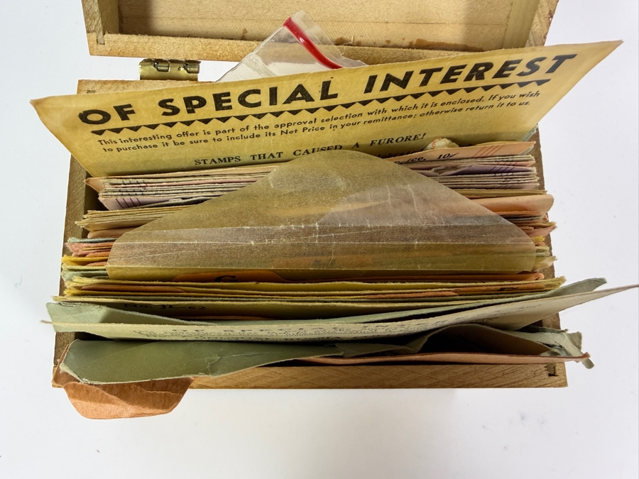 Vintage Wooden Index Box Containing Mid Century Mail Order Stamps [Photo 2]