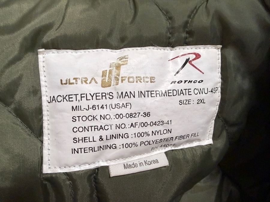 Rothco Ultra Force CWU Forty Five P Flyer Man Intermediate Flight Bomber Jacket Size 2XL [Photo 5]