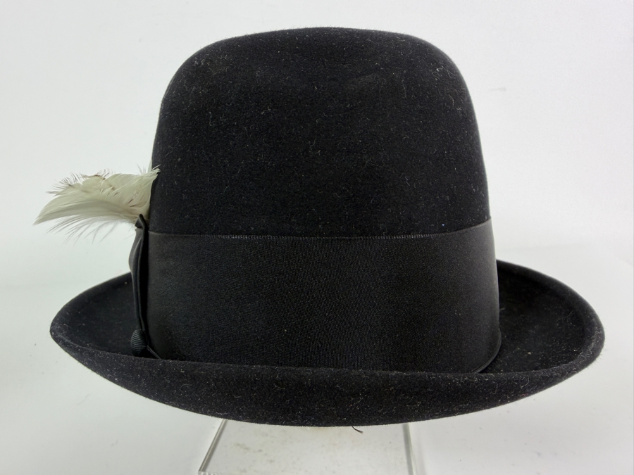 Vintage John B Stetson Company The Sovereign Black Fur Felt Bowler Derby Hat Interior Sweatband Size 7 [Photo 3]