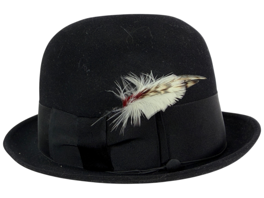 Vintage John B Stetson Company The Sovereign Black Fur Felt Bowler Derby Hat Interior Sweatband Size 7