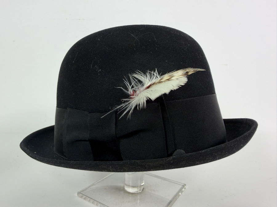 Vintage John B Stetson Company The Sovereign Black Fur Felt Bowler Derby Hat Interior Sweatband Size 7 [Photo 2]
