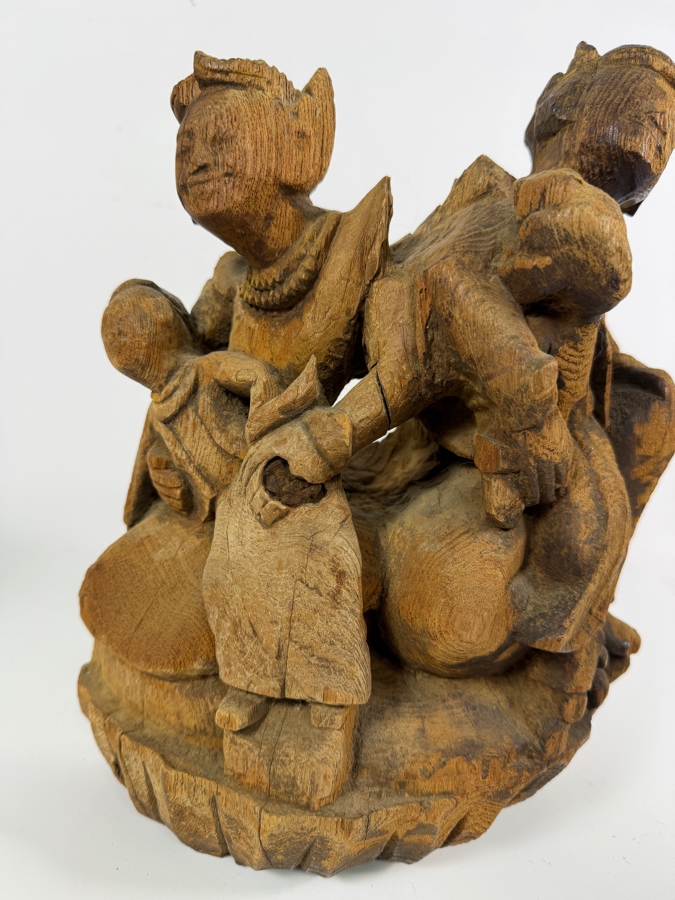 Vintage Mid Century Balinese Hand Carved Suar Wood Intricate Interlocking Multidimensional Village Family Community Figural Sculpture 12'H [Photo 2]
