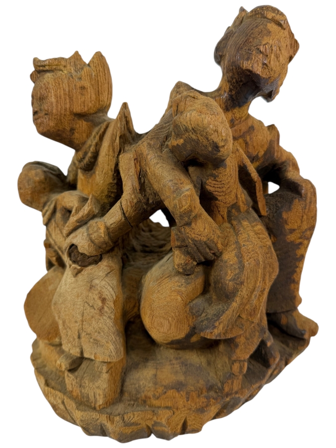 Vintage Mid Century Balinese Hand Carved Suar Wood Intricate Interlocking Multidimensional Village Family Community Figural Sculpture 12'H