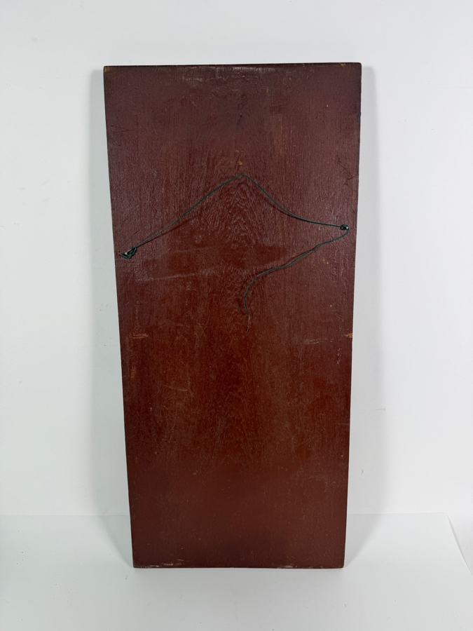 Vintage Mid Century Balinese Hand Carved Gilt Wood Relief Panel Featuring Stylized Figural Central Motif And Ornate Floral Vine Border 11 X 25 [Photo 4]