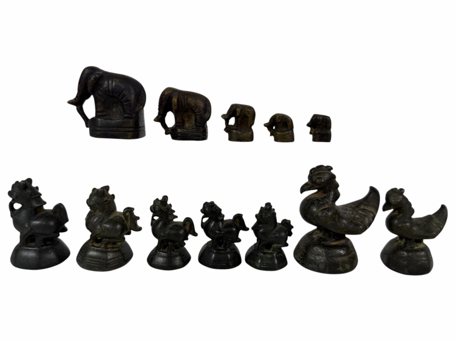 Just Added - Antique Bronze Zoomorphic Trade Weights 'Opium Weights' from Burma (Myanmar) in the Form of Elephants, Chinthe or Lion-like Beasts and Mythical Birds