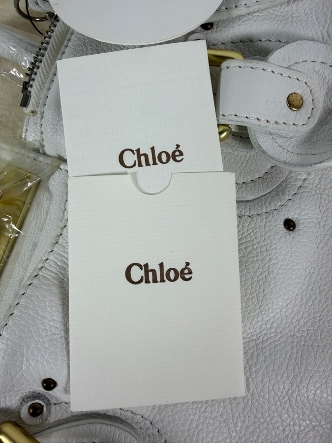 Just Added - New White Chloé Paddington Leather Satchel Handbag with Dust Cover - Missing Padlock [Photo 7]