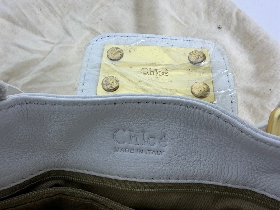 Just Added - New White Chloé Paddington Leather Satchel Handbag with Dust Cover - Missing Padlock [Photo 8]