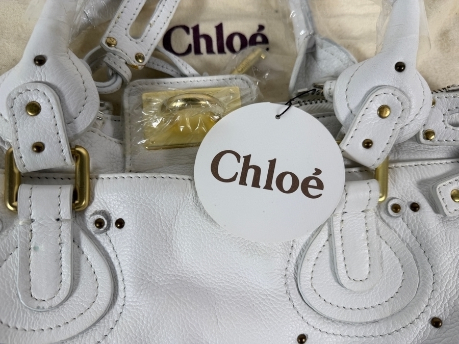Just Added - New White Chloé Paddington Leather Satchel Handbag with Dust Cover - Missing Padlock [Photo 6]