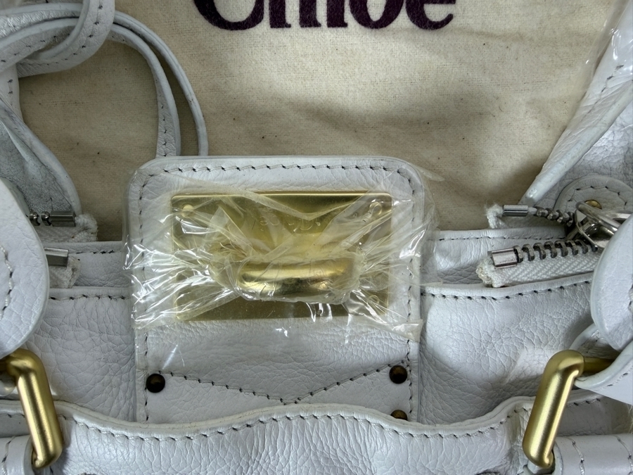 Just Added - New White Chloé Paddington Leather Satchel Handbag with Dust Cover - Missing Padlock [Photo 5]