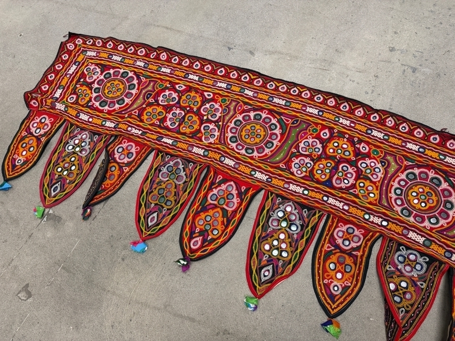 Just Added - Vibrant Indian Decorative Toran with Traditional Hand-embroidered Mirror Work and Colorful Hanging Tassels 98 X 22 [Photo 3]