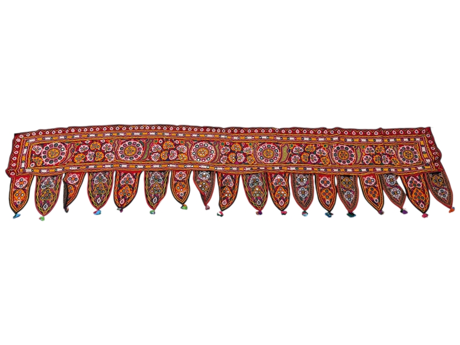 Just Added - Vibrant Indian Decorative Toran with Traditional Hand-embroidered Mirror Work and Colorful Hanging Tassels 98 X 22