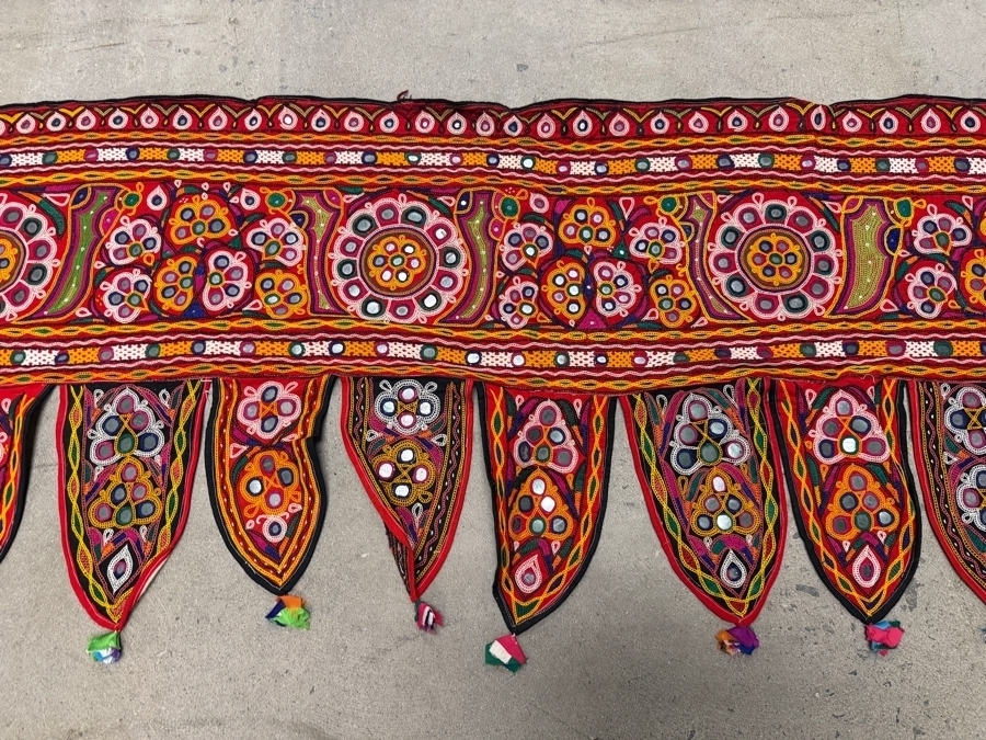 Just Added - Vibrant Indian Decorative Toran with Traditional Hand-embroidered Mirror Work and Colorful Hanging Tassels 98 X 22 [Photo 2]
