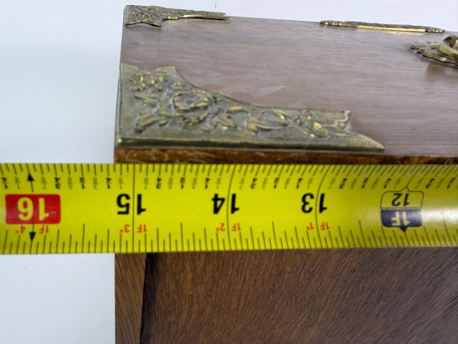 Vintage Japanese Meiji Style Miniature Oak Tansu Jewelry Chest Interior Blue Velvet Lined 15'W X 7.5'D X 9.5'H [Photo 10]