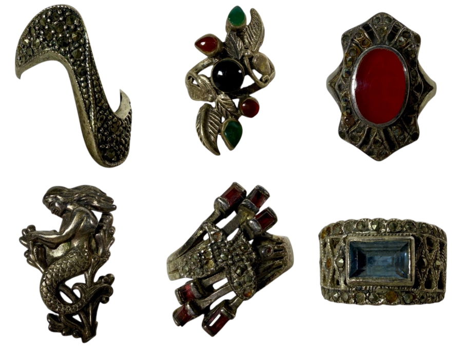 (6) Vintage Sterling Silver Rings Size 6-7 27.9g