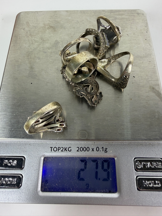 (6) Vintage Sterling Silver Rings Size 6-7 27.9g [Photo 14]