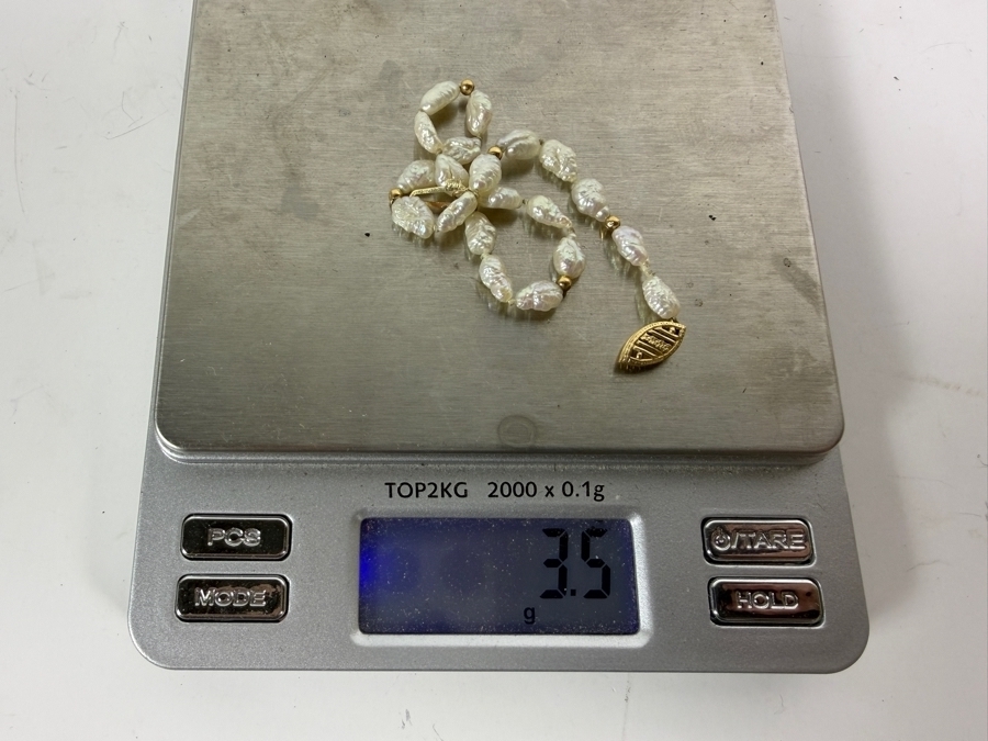 Vintage Freshwater Pearl Strand Bracelet with 14K Yellow Gold Clasp 15'L 3.5g [Photo 6]