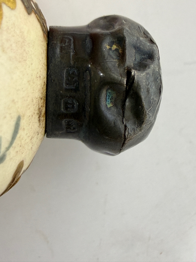 Antique Victorian Crackle Glaze Porcelain Scent Bottle With Sterling Silver Cap And Blown Glass Sword Scent Perfume Dropper Or Pipette 6'L [Photo 3]