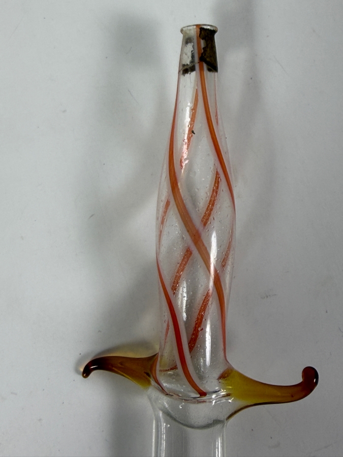 Antique Victorian Crackle Glaze Porcelain Scent Bottle With Sterling Silver Cap And Blown Glass Sword Scent Perfume Dropper Or Pipette 6'L [Photo 6]
