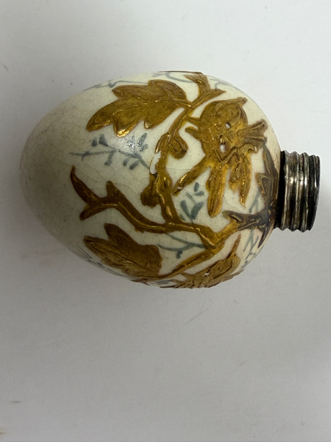 Antique Victorian Crackle Glaze Porcelain Scent Bottle With Sterling Silver Cap And Blown Glass Sword Scent Perfume Dropper Or Pipette 6'L [Photo 5]