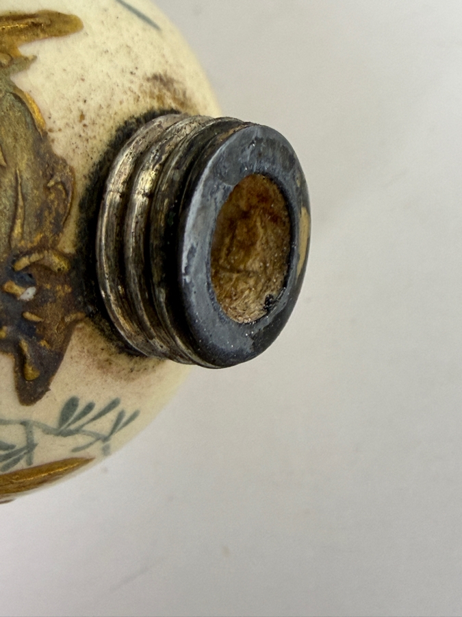 Antique Victorian Crackle Glaze Porcelain Scent Bottle With Sterling Silver Cap And Blown Glass Sword Scent Perfume Dropper Or Pipette 6'L [Photo 4]