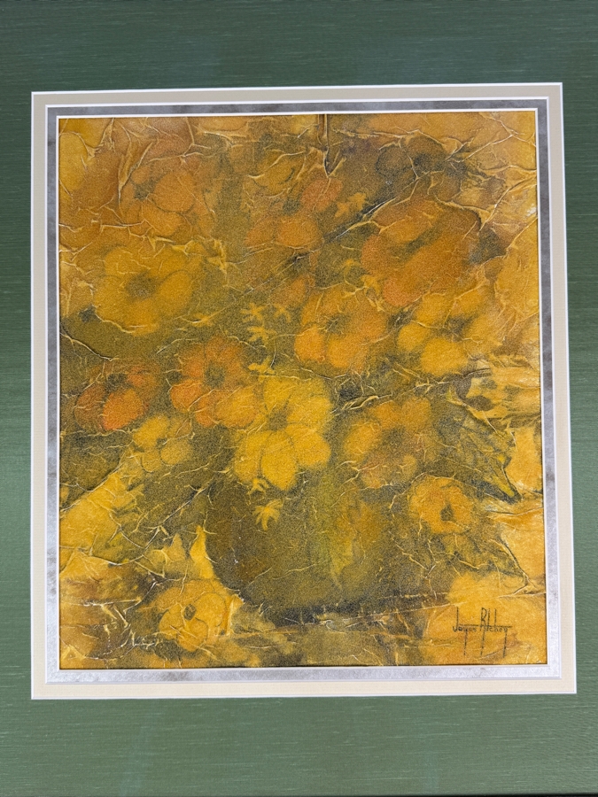 Mid Century Modern Golden Floral Still Life Mixed Media Painting Signed Joyce Ritchey 13.5 X 16 Framed: 24 X 26 [Photo 2]