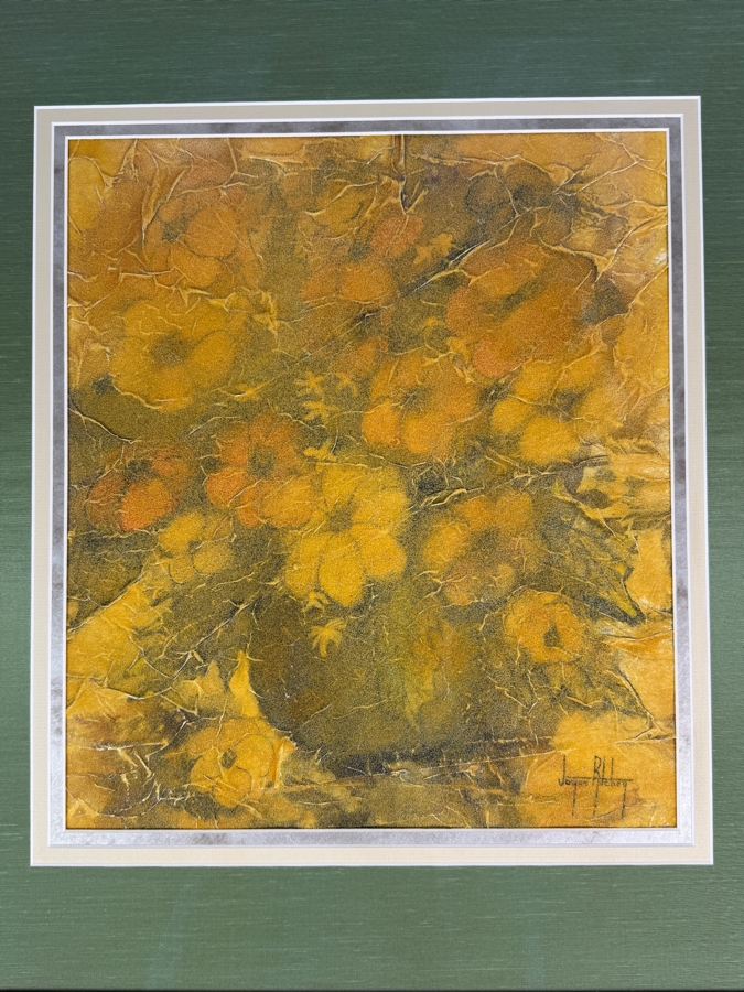 Mid Century Modern Golden Floral Still Life Mixed Media Painting Signed Joyce Ritchey 13.5 X 16 Framed: 24 X 26 [Photo 3]