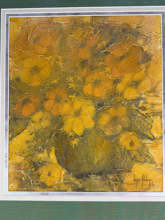 Mid Century Modern Golden Floral Still Life Mixed Media Painting Signed Joyce Ritchey 13.5 X 16 Framed: 24 X 26 [Photo 4]
