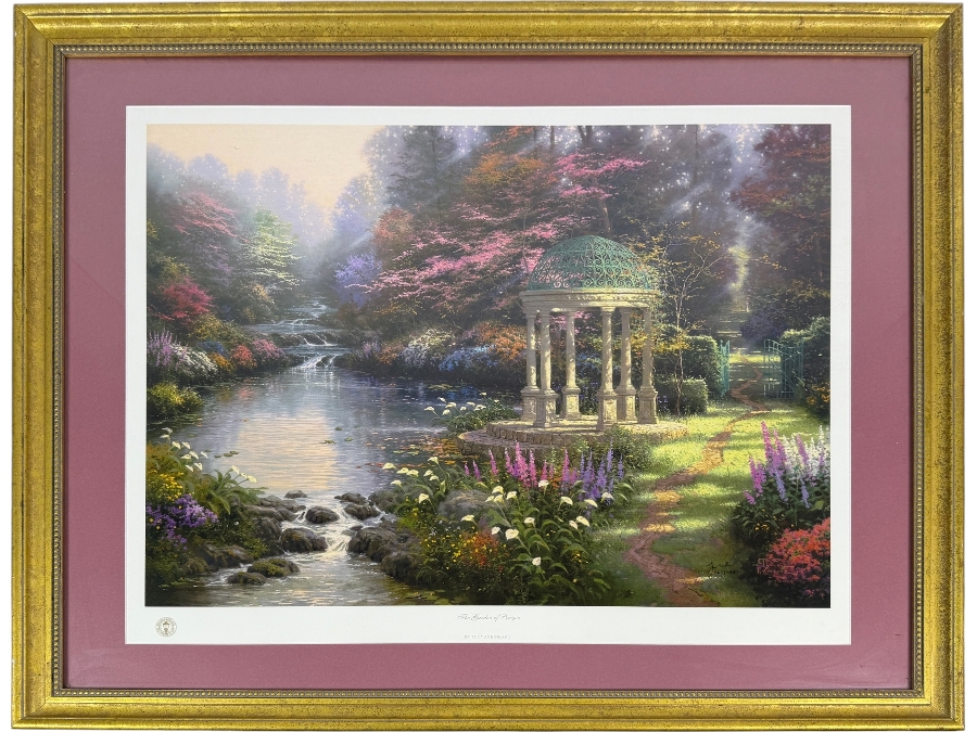 Thomas Kinkade The Garden Of Prayer Limited Edition Lithograph 1163/4850 In Ornate Gold Finished Frame With Rose Accent Matting 25 X 20 Framed: 32 X 26