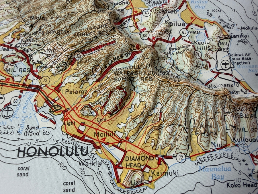 Vintage Army Map Service United States Army Corps Of Engineers 1:250,000 Scale Molded Plastic 3D Raised Relief Topographic Map Of Oahu Hawaiian Islands 15 X 10.5 [Photo 4]