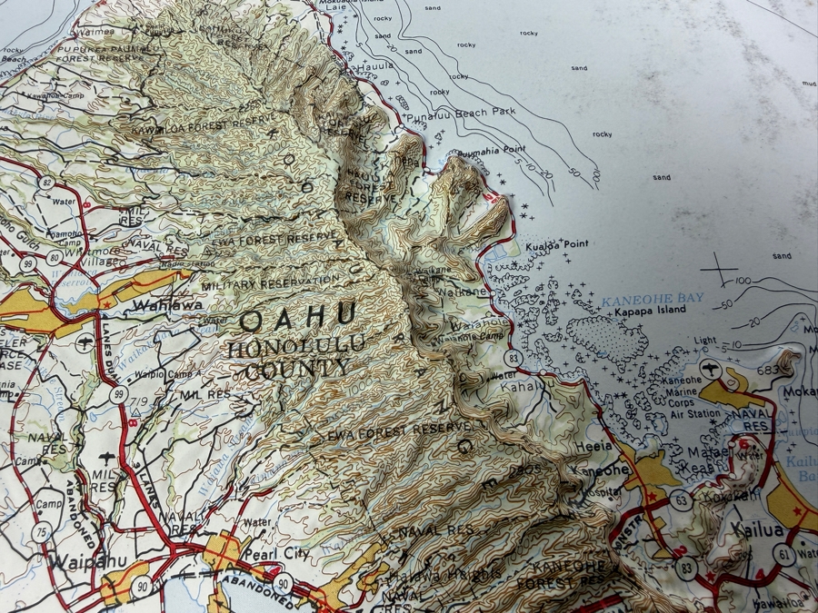 Vintage Army Map Service United States Army Corps Of Engineers 1:250,000 Scale Molded Plastic 3D Raised Relief Topographic Map Of Oahu Hawaiian Islands 15 X 10.5 [Photo 3]