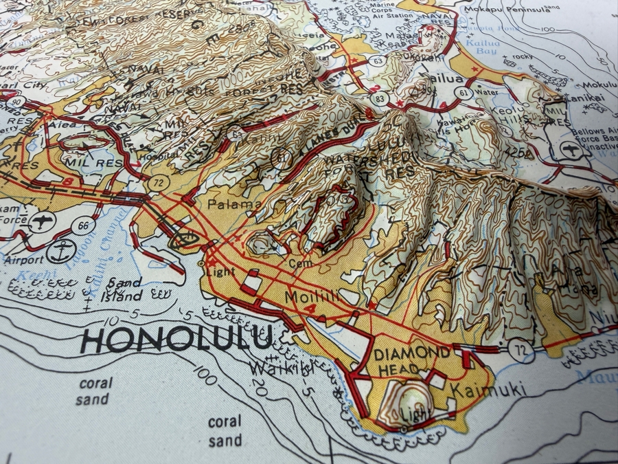 Vintage Army Map Service United States Army Corps Of Engineers 1:250,000 Scale Molded Plastic 3D Raised Relief Topographic Map Of Oahu Hawaiian Islands 15 X 10.5 [Photo 5]