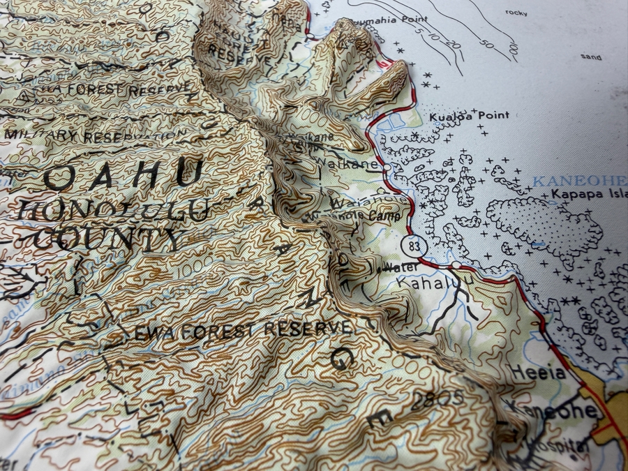 Vintage Army Map Service United States Army Corps Of Engineers 1:250,000 Scale Molded Plastic 3D Raised Relief Topographic Map Of Oahu Hawaiian Islands 15 X 10.5 [Photo 7]