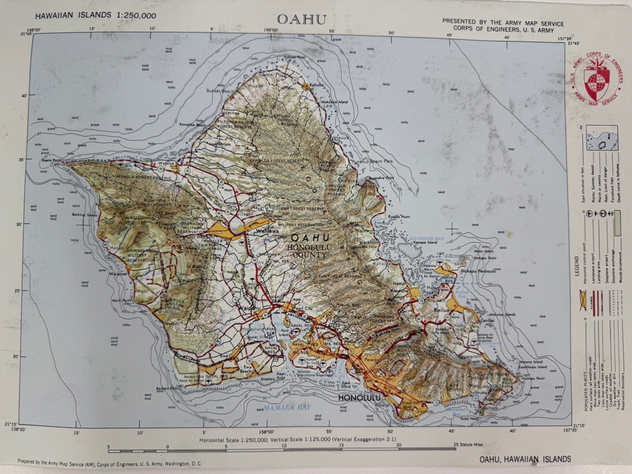 Vintage Army Map Service United States Army Corps Of Engineers 1:250,000 Scale Molded Plastic 3D Raised Relief Topographic Map Of Oahu Hawaiian Islands 15 X 10.5 [Photo 2]