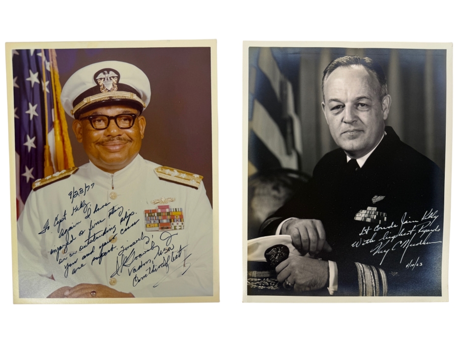 Pair Of Autographed United States Navy Officer Photographic Portraits Dedicated To Captain James Francis Kelly, Jr. Consisting Of Vice Admiral Samuel L. Gravely, Jr. (First African American US Navy Ship Officer) And Vice Admiral Ray C. Needham