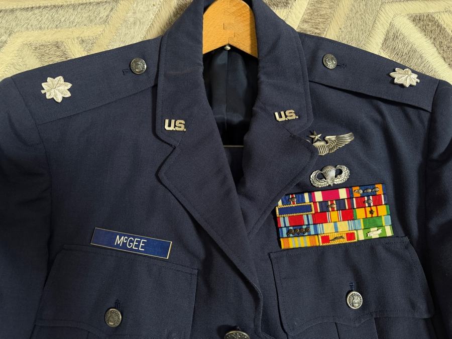 Just Added - William 'Buster' McGee USAF Officer's Service Dress Uniform with Multi-row Ribbon Bar, Senior Parachutist Wings, Senior Pilot Badge and Jacket [Photo 2]