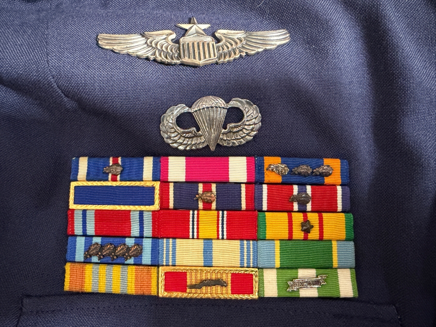 Just Added - William 'Buster' McGee USAF Officer's Service Dress Uniform with Multi-row Ribbon Bar, Senior Parachutist Wings, Senior Pilot Badge and Jacket [Photo 3]