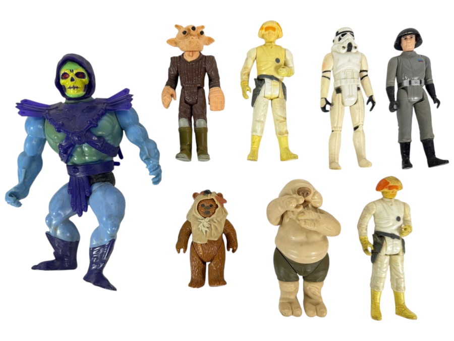 (7) Vintage Kenner Star Wars Action Figures Dated 1977-1983 and (1) Vintage 1981 Mattel Masters of the Universe Skeletor Action Figure