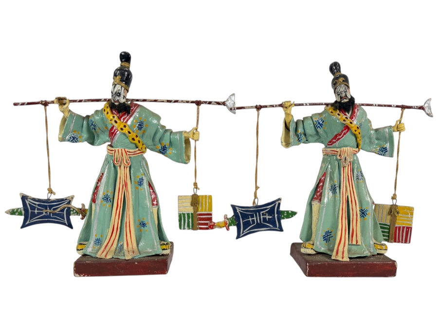 Just Added - Pair of Tay Guan Heng Traditional Joss Stick and Wood-Clay Figurines - Family-Owned Traditional Artisan Workshop Founded in Singapore 12.5'H