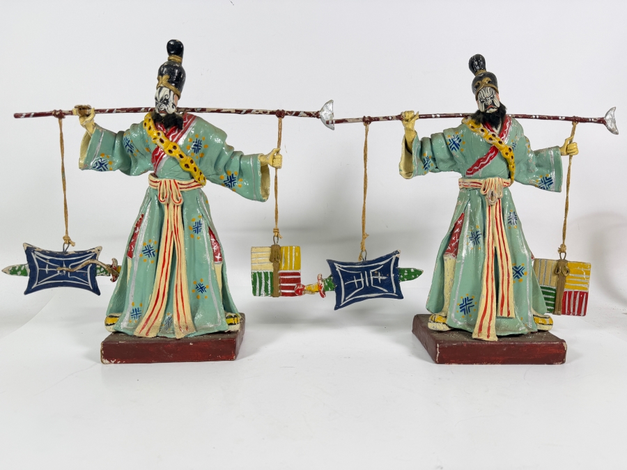 Just Added - Pair of Tay Guan Heng Traditional Joss Stick and Wood-Clay Figurines - Family-Owned Traditional Artisan Workshop Founded in Singapore 12.5'H [Photo 2]