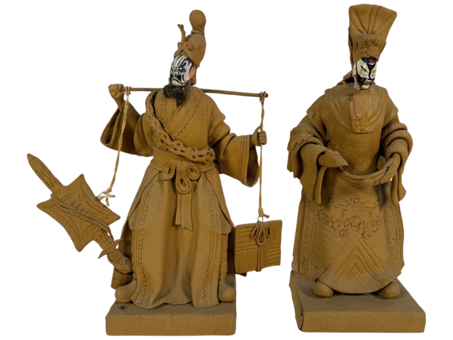 Just Added - Pair of Tay Guan Heng Traditional Joss Stick and Wood-Clay Figurines - Family-Owned Traditional Artisan Workshop Founded in Singapore 12.5'H